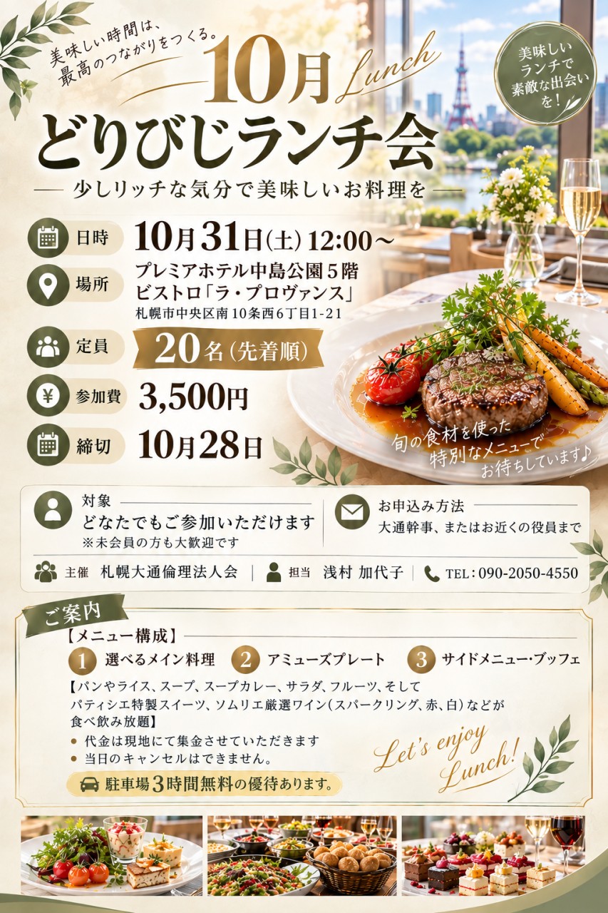 10月 どりびじランチ会（札幌大通倫理法人会）